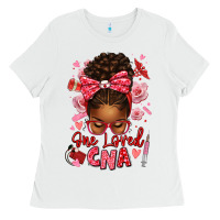 White one loved cna afro messy bun Ladies Tee - texasbilliewilder