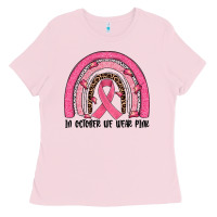 Bubblegum Pink in october we wear pink rainbow Ladies Tee - JahusDesignShop