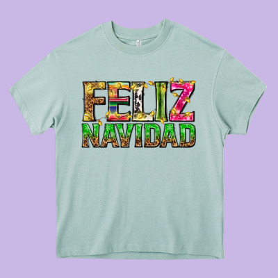 Feliz Navidad With Pattern Heavy Core Tee Designed By Texasbilliewilder
