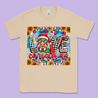 Love Christmas Highland Cow Classic Tee Designed By Cowhidedigitalart