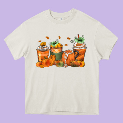 Pumpkins Coffee Cups Heavy Core Tee Designed By Zillion Design Studio
