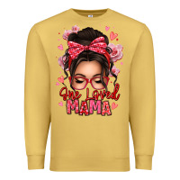 Antique Gold one loved mama messy bun Premium Sweatshirt - texasbilliewilder