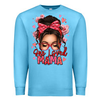 Ocean Blue one loved mama messy bun Premium Sweatshirt - texasbilliewilder