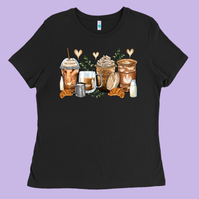 Latte Coffee Cups Ladies Tee Designed By Zillion Design Studio