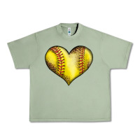 Oil Green softball heart Urban Heavy Tee - LillyAllenDesigns