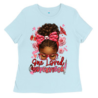 Baby Blue one loved supervisor afro messy bun Ladies Tee - texasbilliewilder