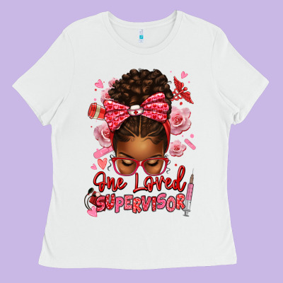 One Loved Supervisor Afro Messy Bun Ladies Tee Designed By Texasbilliewilder