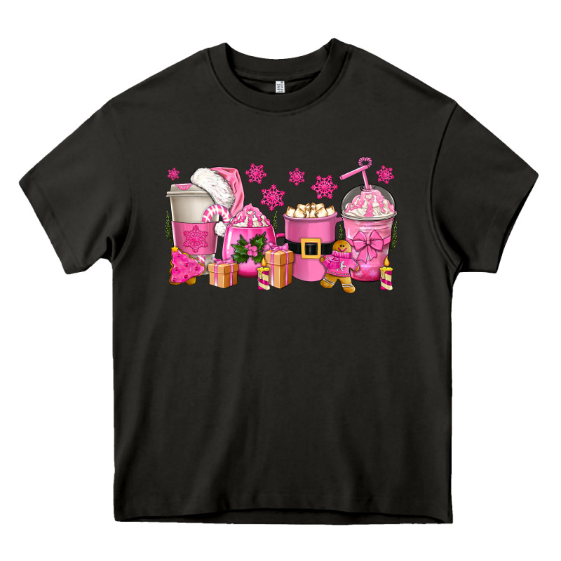 Pink Christmas Coffee Cups Heavy Core Tee by texasbilliewilder | Teevron