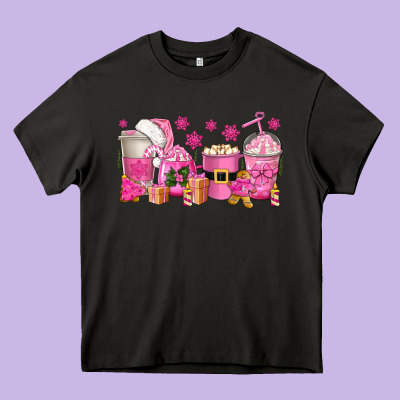 Pink Christmas Coffee Cups Heavy Core Tee Designed By Texasbilliewilder