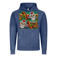 Vintage Denim sugar skull seamless pattern Vintage Hoodie - BundleAndBundleShop