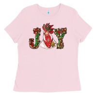 Bubblegum Pink christmas joy with rooster Ladies Tee - RanaPortraitStore