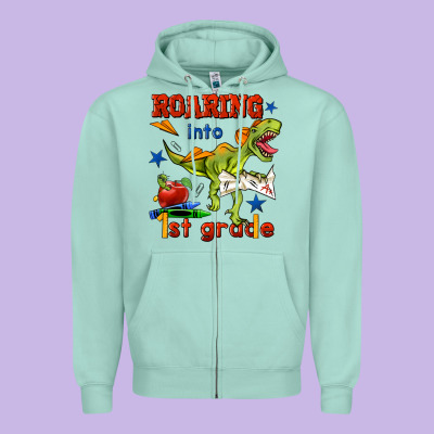 Roaring Into 1st Grade Zipper Hoodie Designed By Bundleandbundleshop