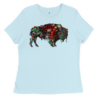 Baby Blue christmas bison Ladies Tee - RanaPortraitStore