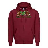 Burgundy peace love football Zipper Hoodie - BundleAndBundleShop