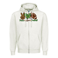 Oatmeal Heather peace love football Zipper Hoodie - BundleAndBundleShop