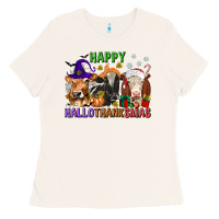 Bone happy hallothanksmas with cow Ladies Tee - texasbilliewilder