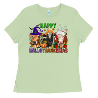 Matcha happy hallothanksmas with cow Ladies Tee - texasbilliewilder