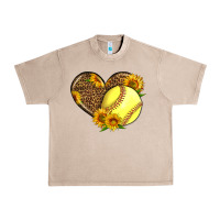 French Oak Softball Heart With Sunflowers Urban Heavy Tee - LillyAllenDesigns