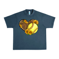 Midnight Navy Softball Heart With Sunflowers Urban Heavy Tee - LillyAllenDesigns
