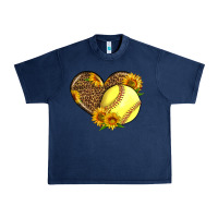 Navy Softball Heart With Sunflowers Urban Heavy Tee - LillyAllenDesigns