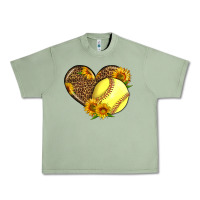 Oil Green Softball Heart With Sunflowers Urban Heavy Tee - LillyAllenDesigns