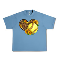 Pebble Blue Softball Heart With Sunflowers Urban Heavy Tee - LillyAllenDesigns