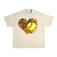 Sandshell Softball Heart With Sunflowers Urban Heavy Tee - LillyAllenDesigns