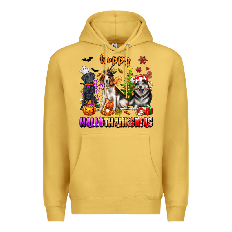 Happy Hallothanksmas Dogs Premium Hoodie by texasbilliewilder | Teevron
