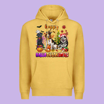 Happy Hallothanksmas Dogs Premium Hoodie Designed By Texasbilliewilder