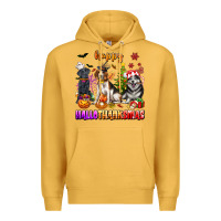 Mustard happy hallothanksmas dogs Premium Hoodie - texasbilliewilder