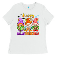 White happy hallothanksmas gnomes Ladies Tee - texasbilliewilder