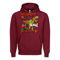 Burgundy roaring into 2nd grade Zipper Hoodie - BundleAndBundleShop