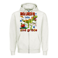 Oatmeal Heather roaring into 2nd grade Zipper Hoodie - BundleAndBundleShop