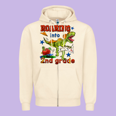 Roaring Into 2nd Grade Zipper Hoodie Designed By Bundleandbundleshop