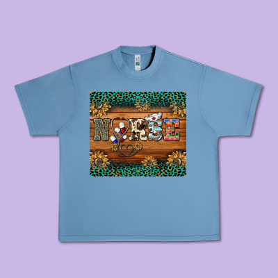 Western Nurse Glitter Leopard Sunflowers Urban Heavy Tee Designed By Barkaloodesign