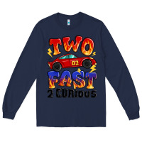 Navy two fast two curious boys birthday racing car Long Sleeve Tee - MaliasSmallBusiness