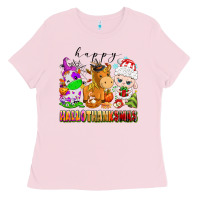Bubblegum Pink happy hallothanksmas farm animals Ladies Tee - texasbilliewilder