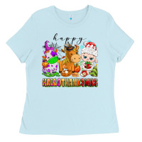 Baby Blue happy hallothanksmas farm animals Ladies Tee - texasbilliewilder