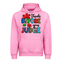 Fuchsia Pink think before you judge Urban Hoodie - OliviaCreatesArt