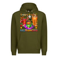 Army Green Happy Hallothanksmas coffee cups Premium Hoodie - texasbilliewilder