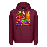 Burgundy Happy Hallothanksmas coffee cups Premium Hoodie - texasbilliewilder