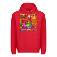 Red Happy Hallothanksmas coffee cups Premium Hoodie - texasbilliewilder