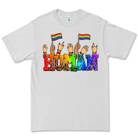 Dove Grey human with hands and pride flags Premium Tee - AdoDesignShop