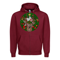 Burgundy deer christmas Zipper Hoodie - BundleAndBundleShop
