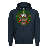 Navy deer christmas Zipper Hoodie - BundleAndBundleShop