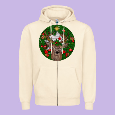 Deer Christmas Zipper Hoodie Designed By Bundleandbundleshop