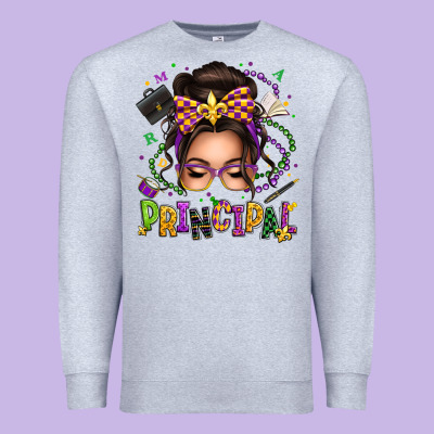 Mardi Gras Principal Caucasian Messy Bun Premium Sweatshirt Designed By Texasbilliewilder