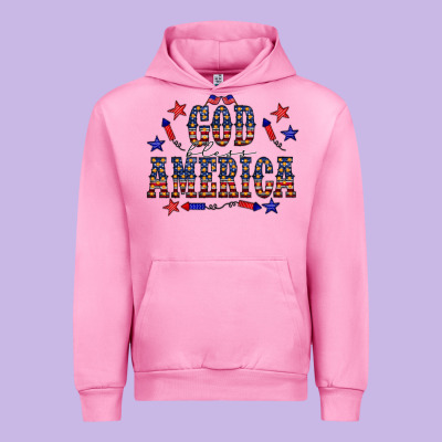 4 July God Bless America Western Urban Hoodie Designed By Cowcowdesign