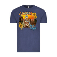 Vintage Denim actinup with cowgirl Vintage Tee - NancyCooperArtShop