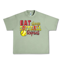 Oil Green Eat Sleep Softball Repeat Urban Heavy Tee - LillyAllenDesigns